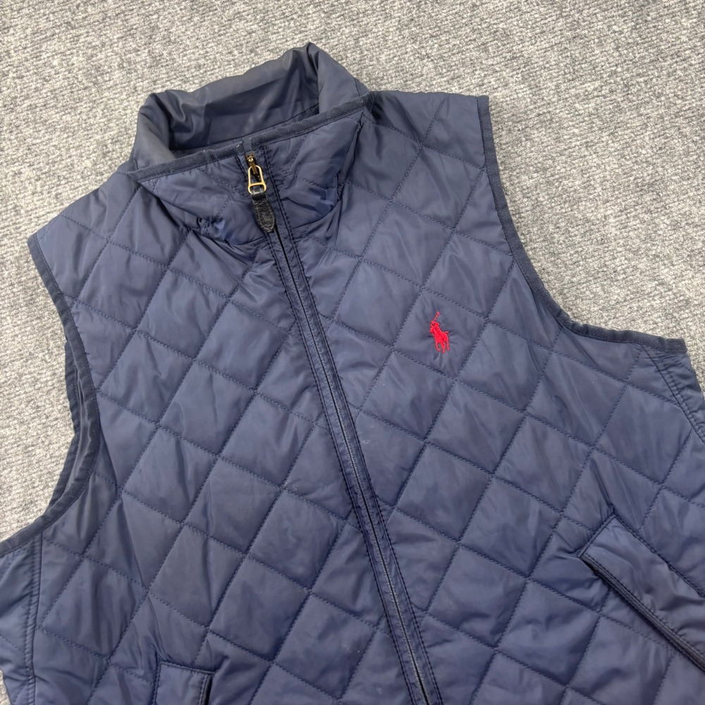 Ralph Lauren Quilted Vest Large Navy Blue Diamond Quilt Full Zip Men's